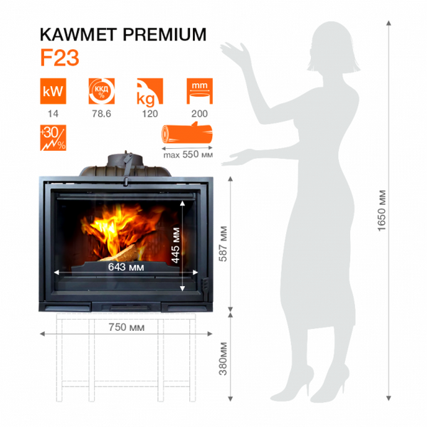 Каминная топка KAWMET Premium HERMES F23 EKO 14 kW HERMES F23 EKO 14 kW фото