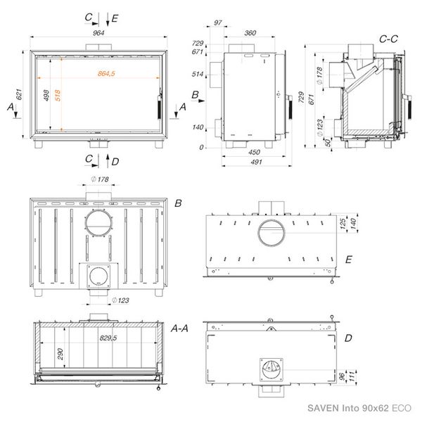 Каминная вставка SAVEN Into 90x62 (13,2 кВт) ECO  SI/90/62 фото